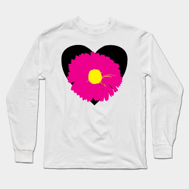 Black Heart Pink Flower T-Shirt/Tees Long Sleeve T-Shirt by EllenDaisyShop